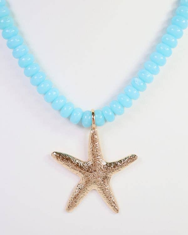 Aster Beaded Starfish Necklace Aqua