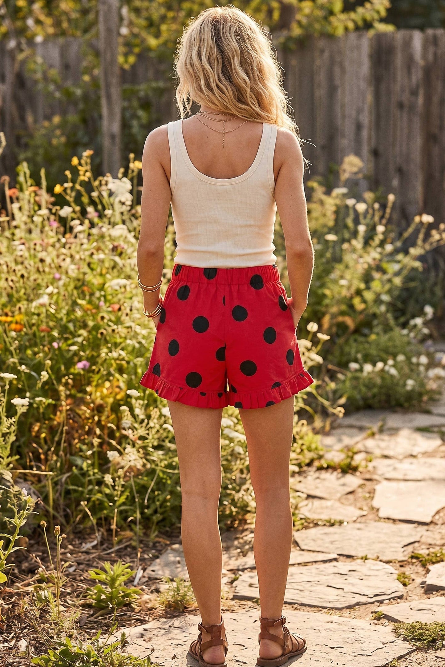 Gameday Ruffle Hem Polka Dot Shorts