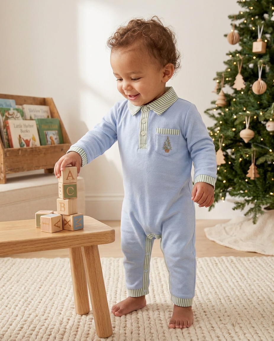 Coastal Christmas  embroidered polo romper