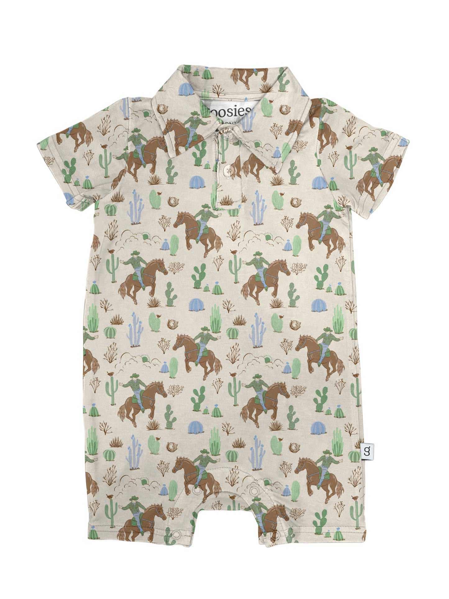 Short Sleeve Polo Romper -Saddle Up, Cowboy!