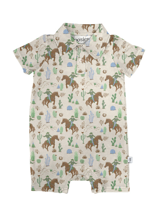 Short Sleeve Polo Romper -Saddle Up, Cowboy!
