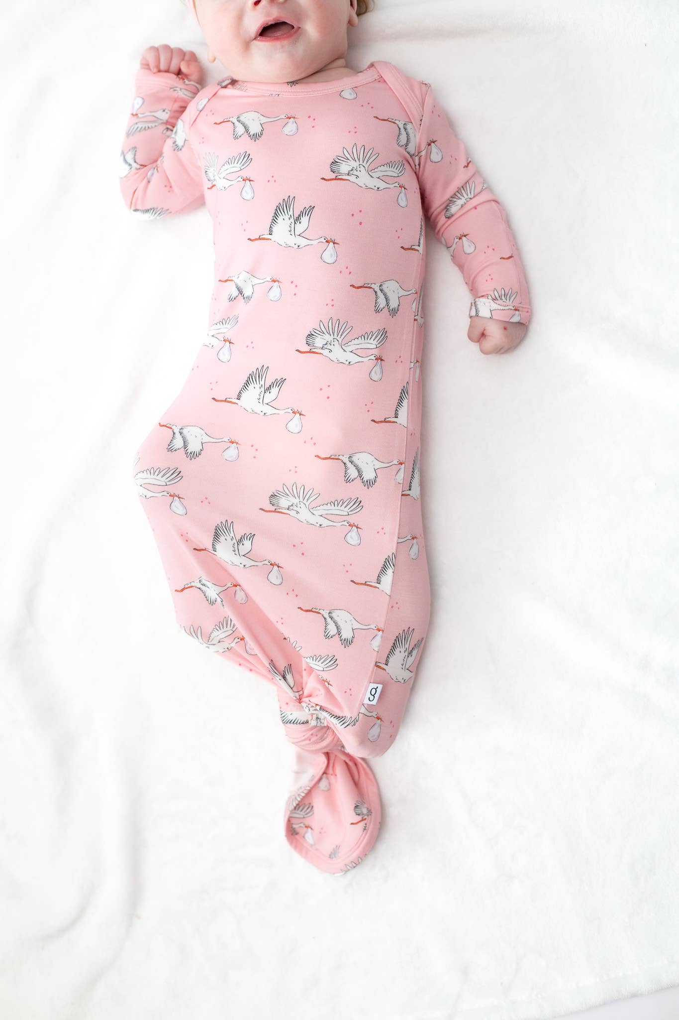 Baby Girl Pink Storks Knotted Infant Gown