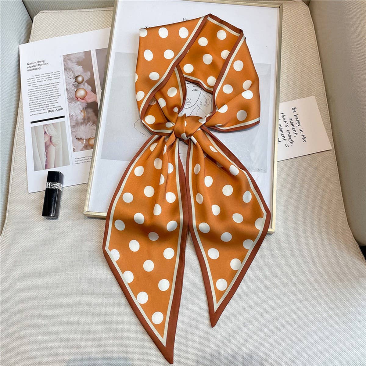 POLKA DOT LONG SILK SCARF