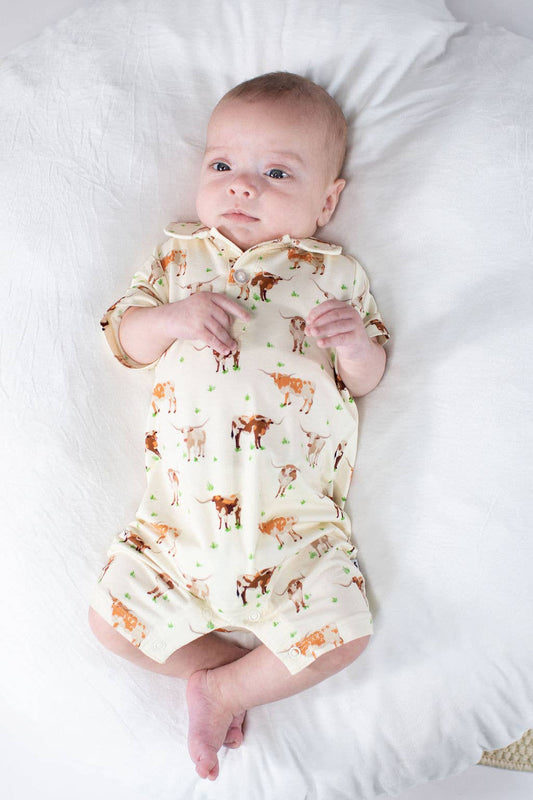Longhorns Cows - SS Polo Romper