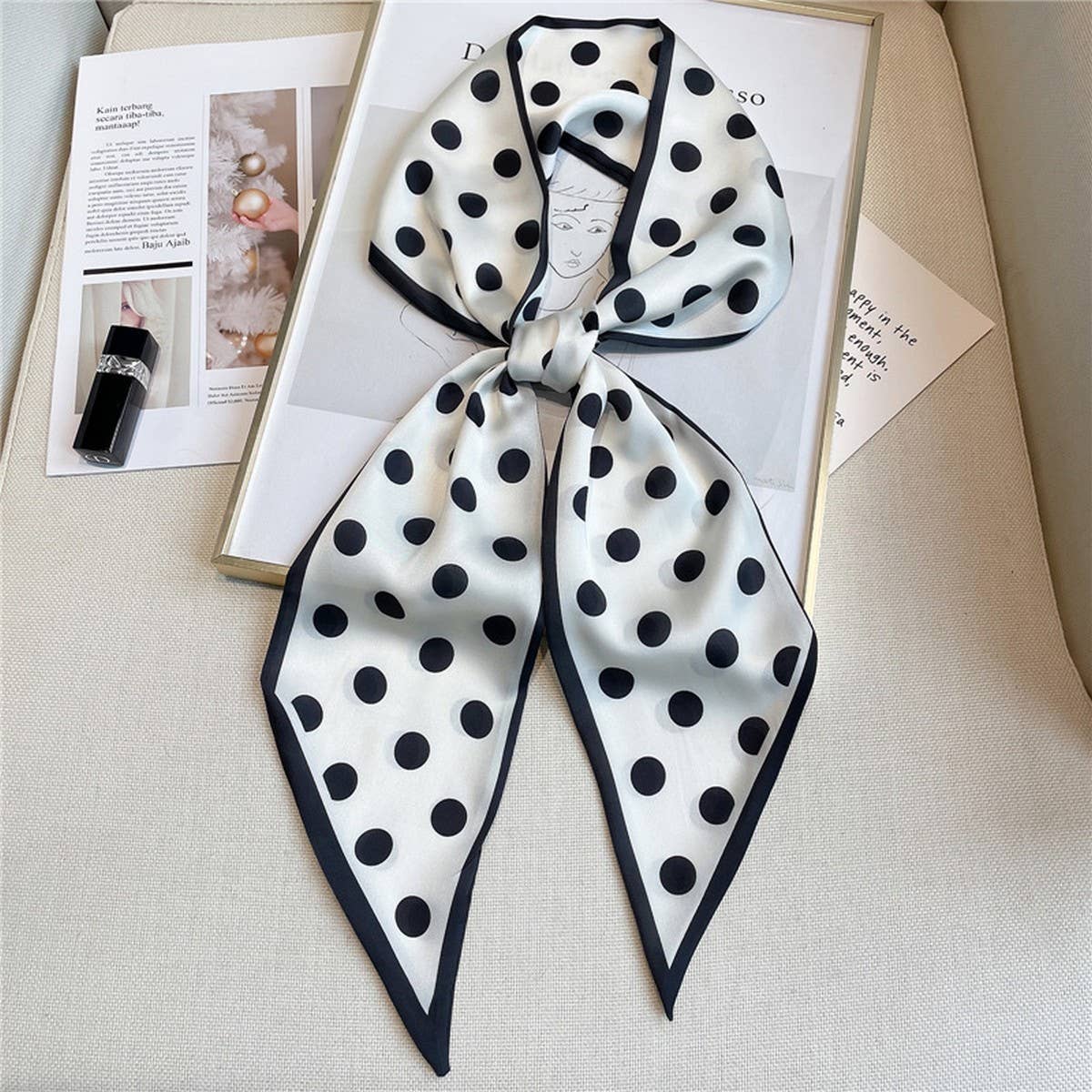 POLKA DOT LONG SILK SCARF