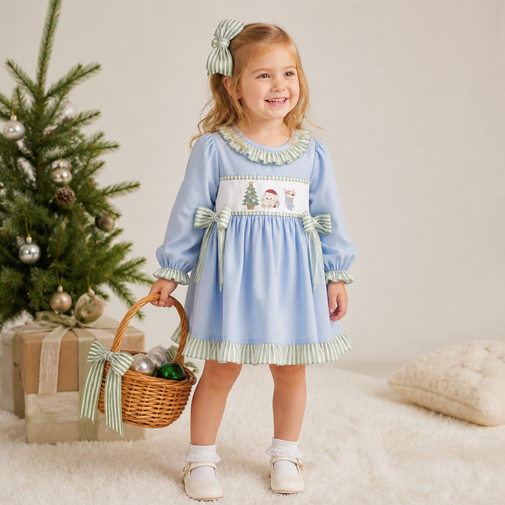 Coastal Christmas embroidered trio dress