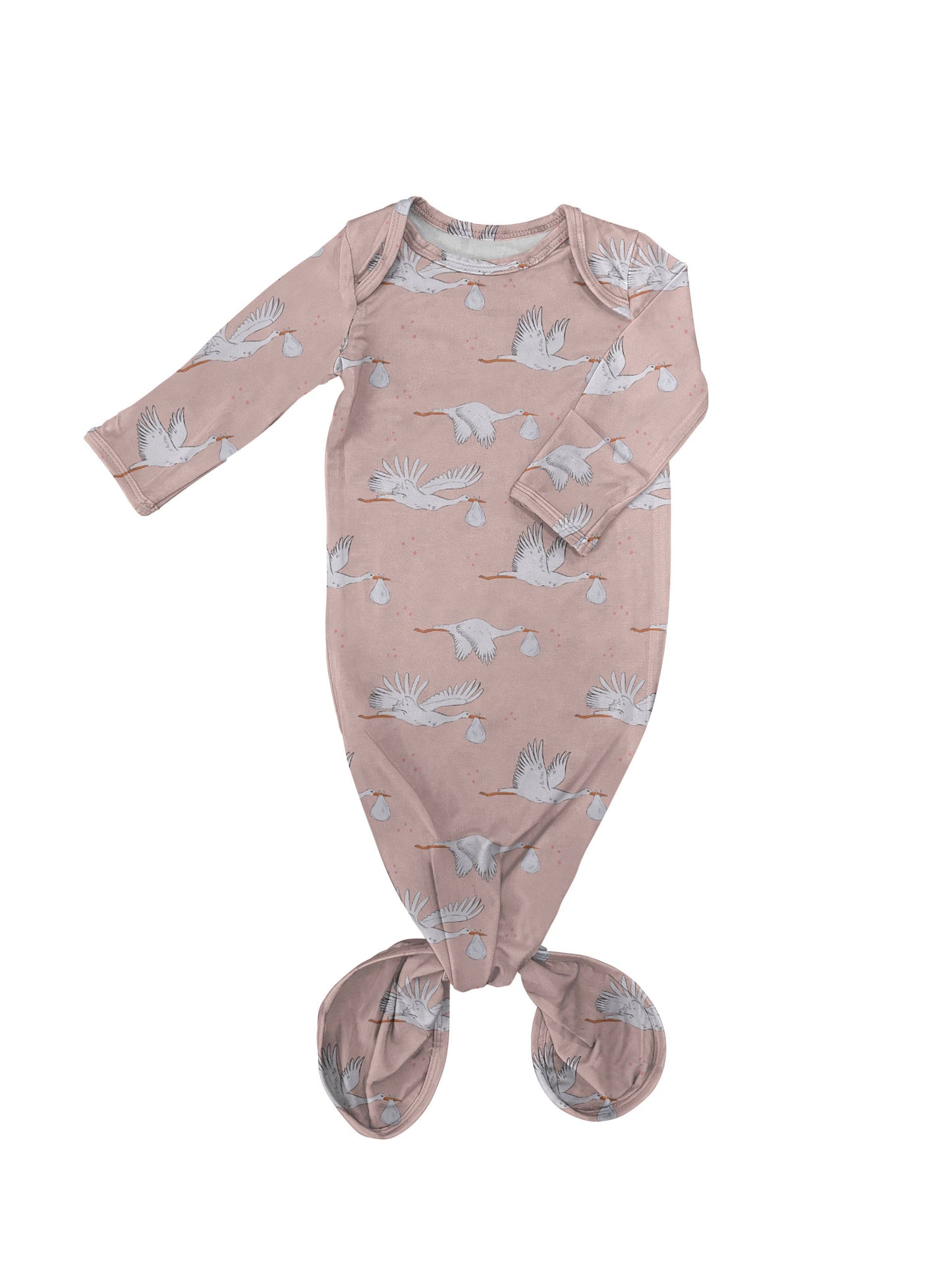 Baby Girl Pink Storks Knotted Infant Gown