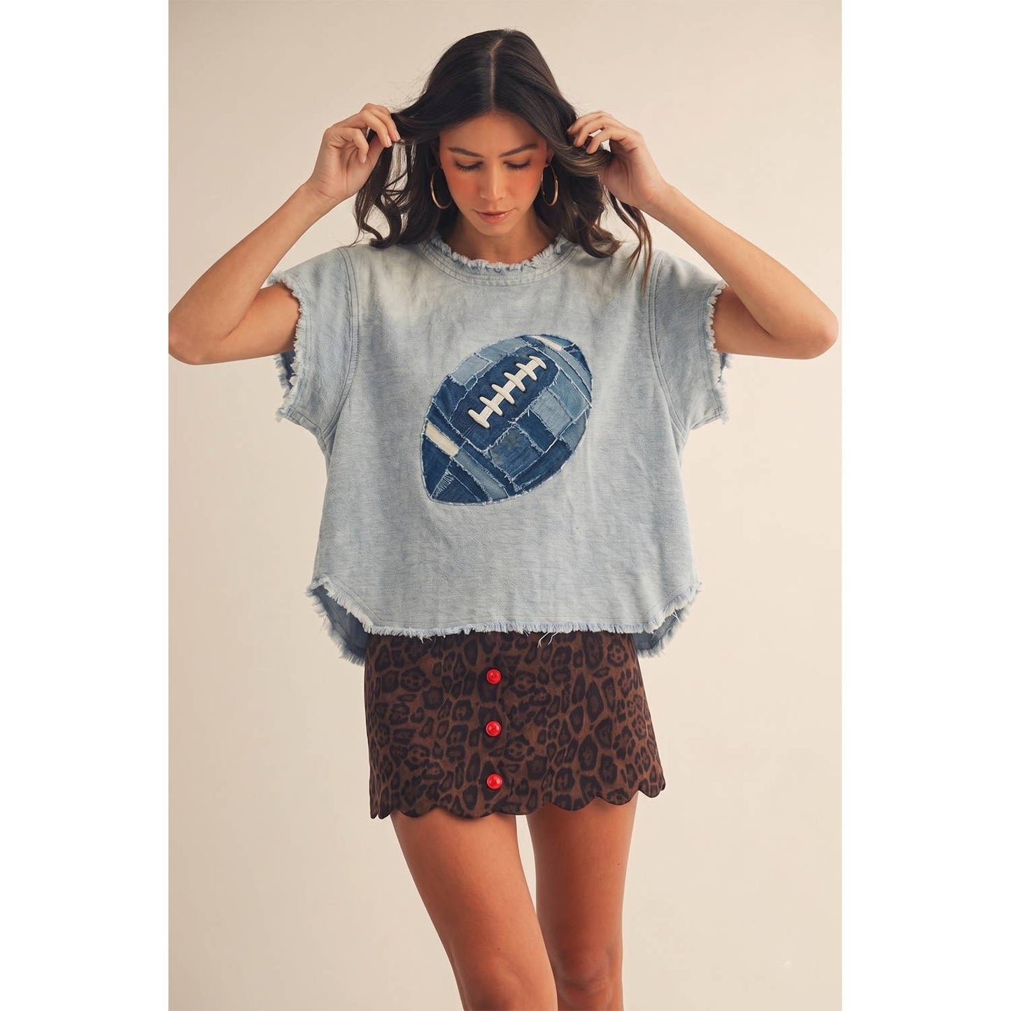 Game Day Retro Denim Football Patch Top