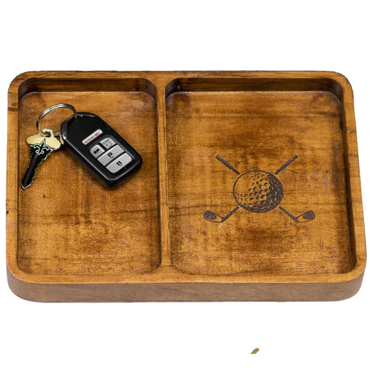 Golf Etched Wood Valet Tray   Natural   10x7x1