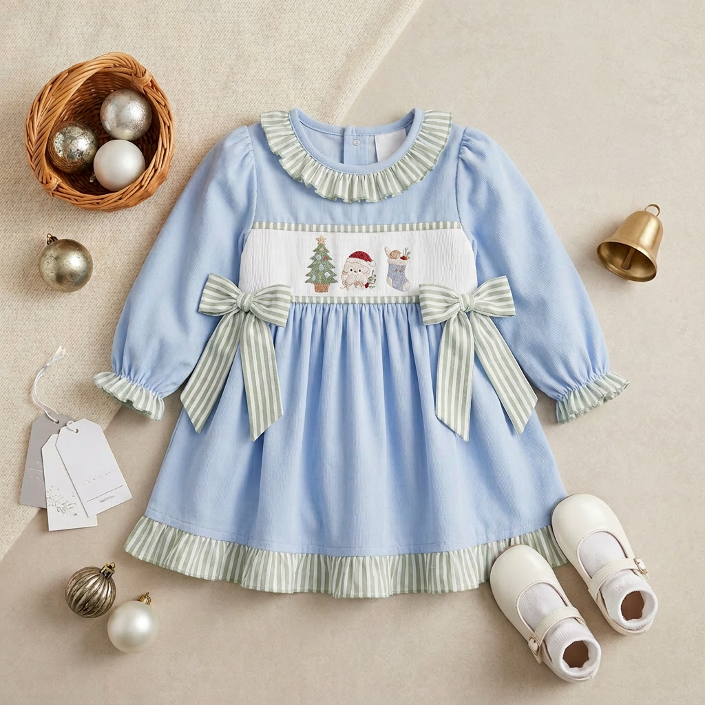 Coastal Christmas embroidered trio dress