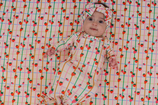 Berry Patch (Strawberries) Knotted Infant Gown