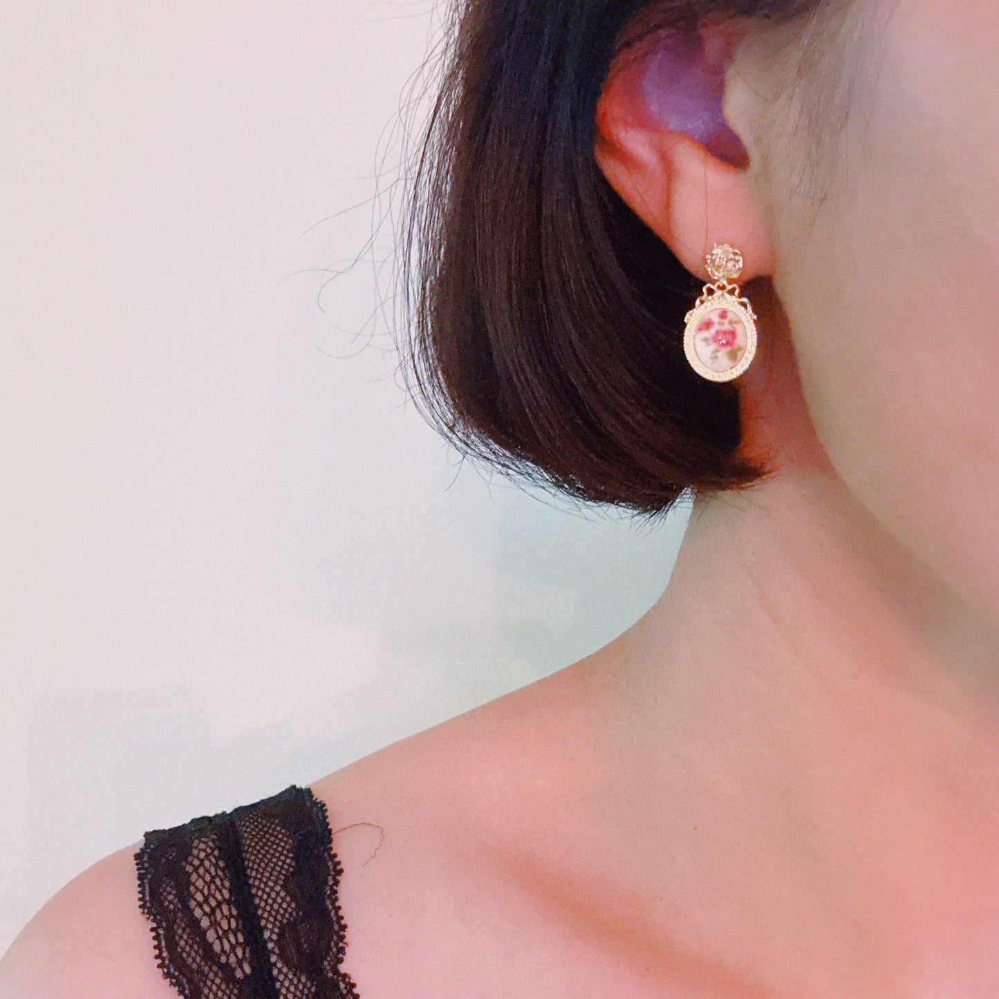 Victorian Rose Charm Drop Earrings