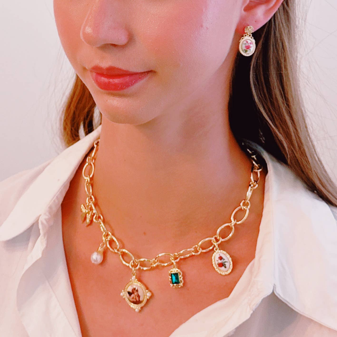 Angel & Rose Charm Necklace