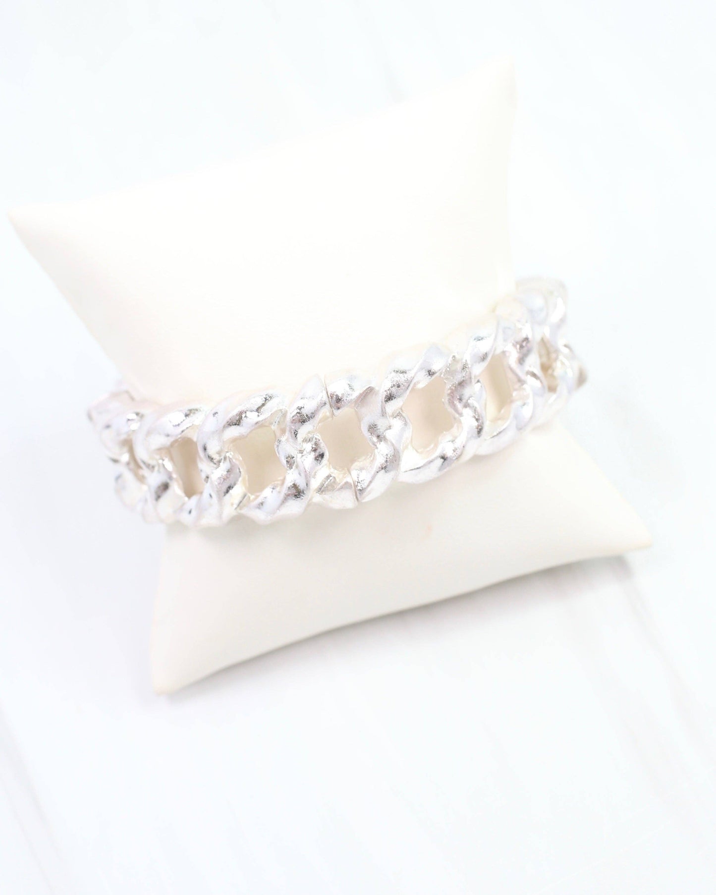 Poesy Link Metal Stretch Bracelet Worn Silver