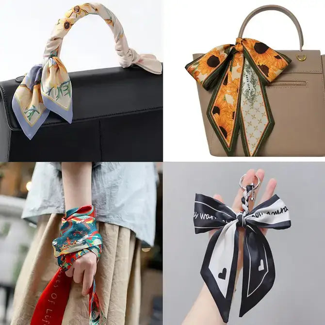 Neutral Long Twilly Scarf – Hair Tie & Neck