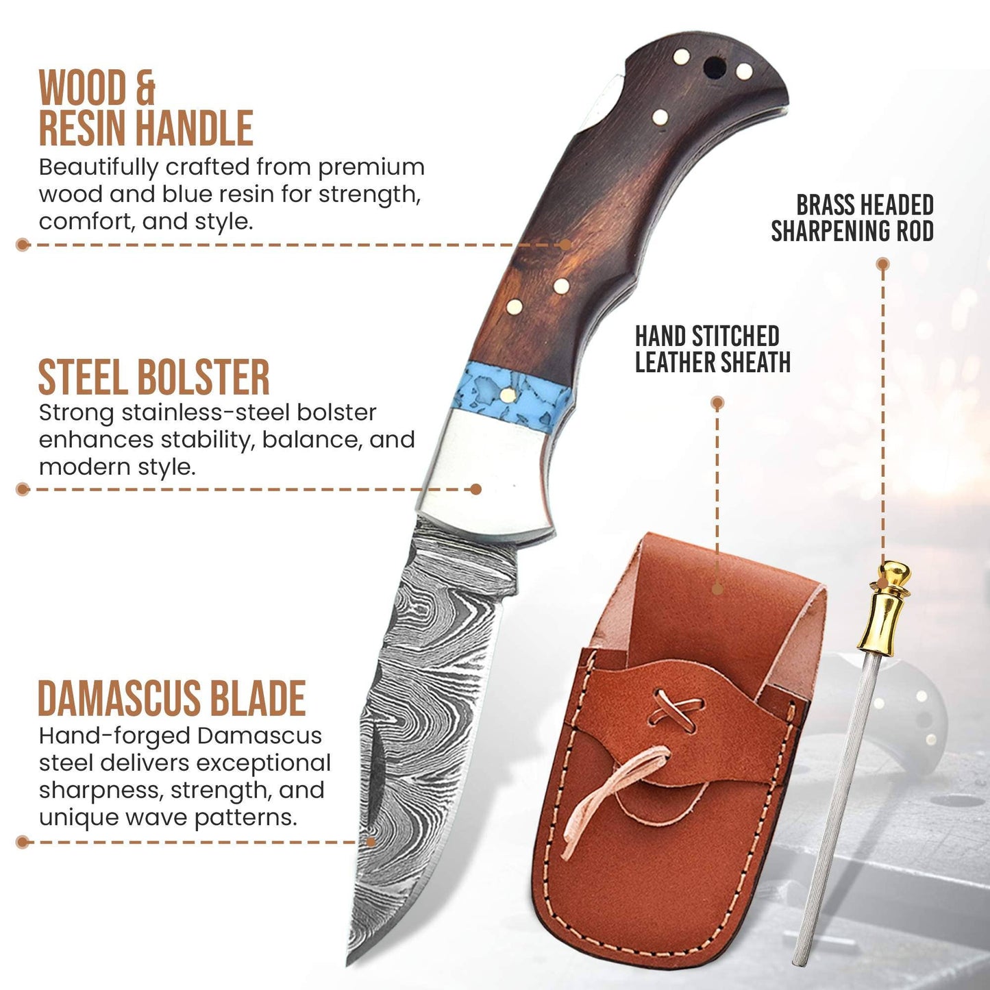 6.5' Handmade damascus folding knife, Pocket Knife