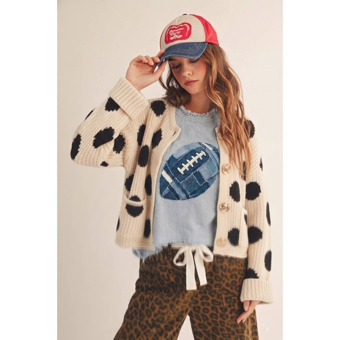 Game Day Retro Denim Football Patch Top