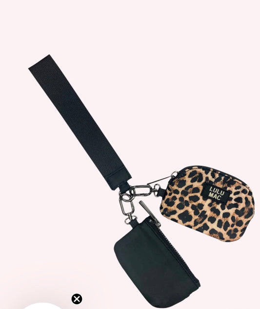 Black/Leopard Lulu Mac Double Pouch Wristlets