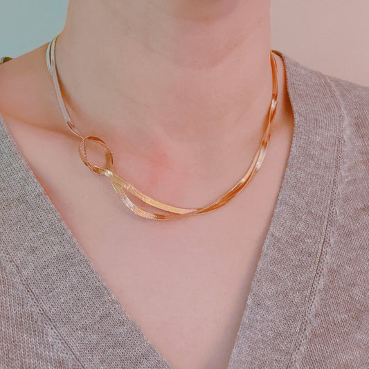 Knotted Two Tone Herringbone Chain Necklace