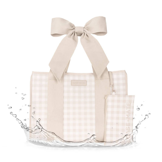 Special Edition Jelly Tote w/ Phone Pouch Latte Gingham Bow