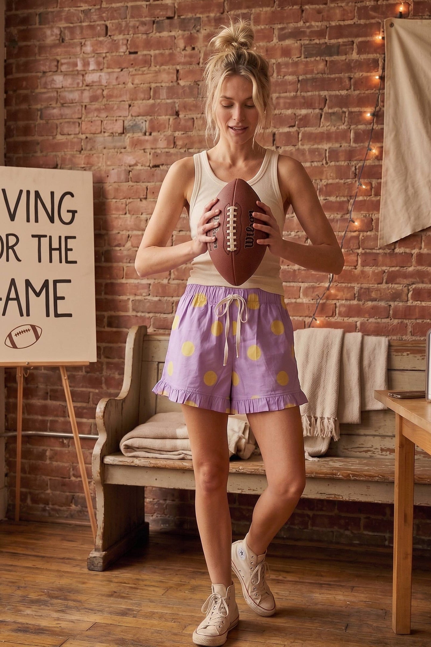 Gameday Ruffle Hem Polka Dot Shorts