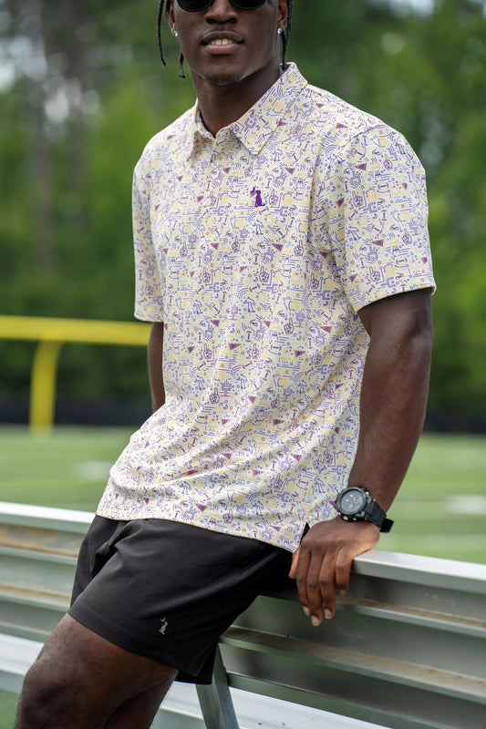 Collegiate Dirty Myrtle Polo - Purple/Yellow