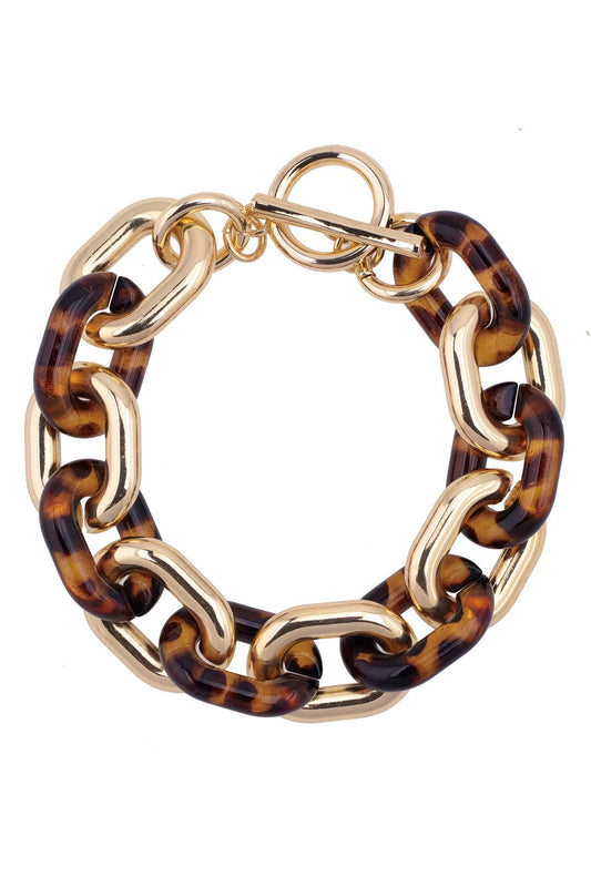 Ava Resin Linked Toggle Bracelet in Tortoise