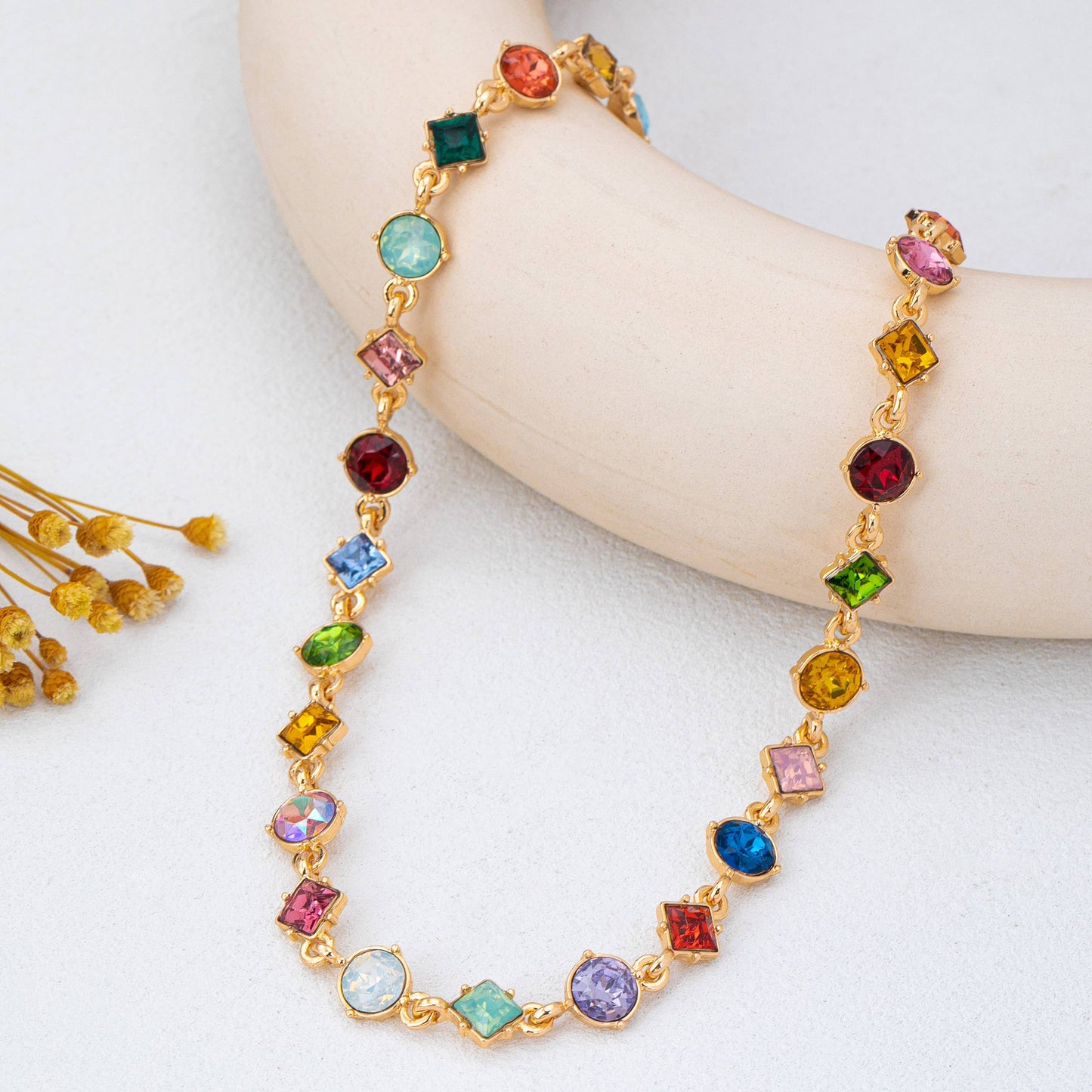 Multicolored Mixed-Shape Crystal Necklace