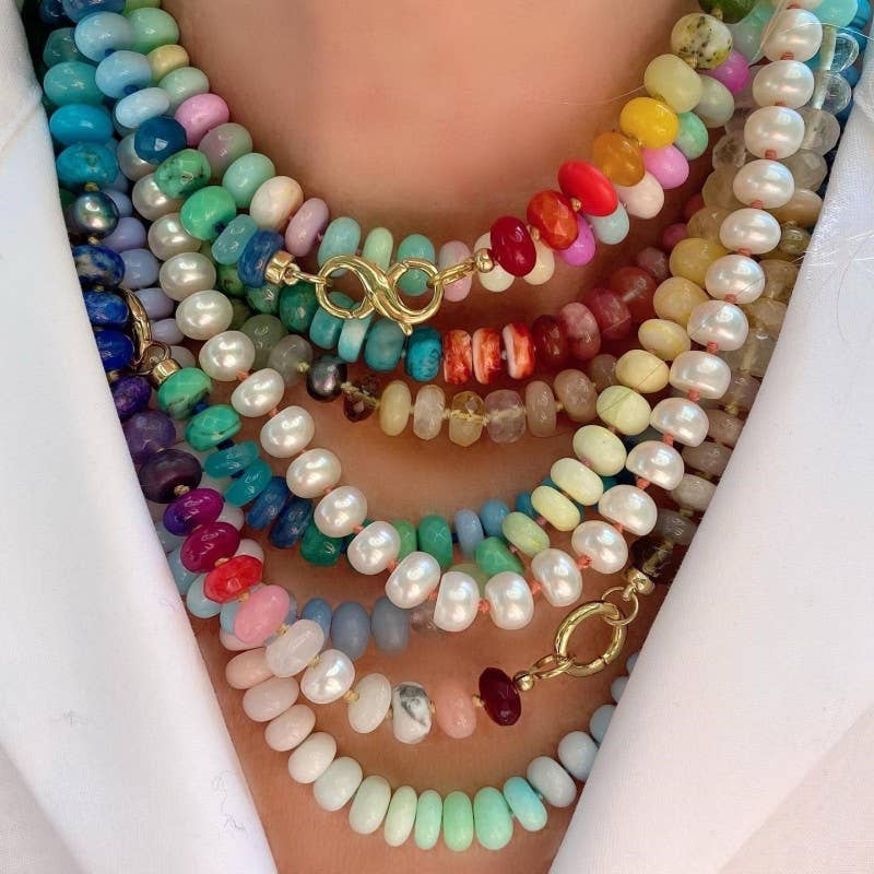 Natural Stone Semi-Precious Glass Mixed Necklace |