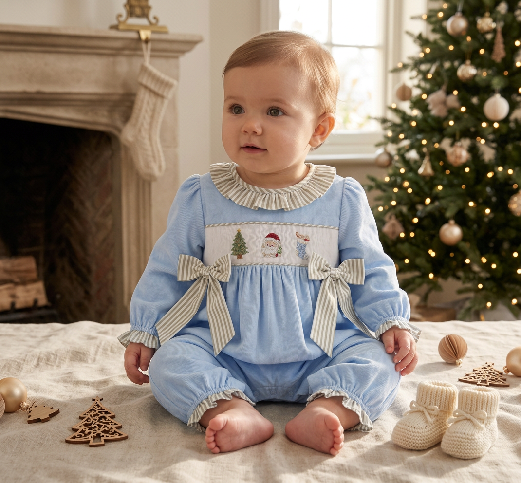 Coastal Christmas smocked and embroidered romper