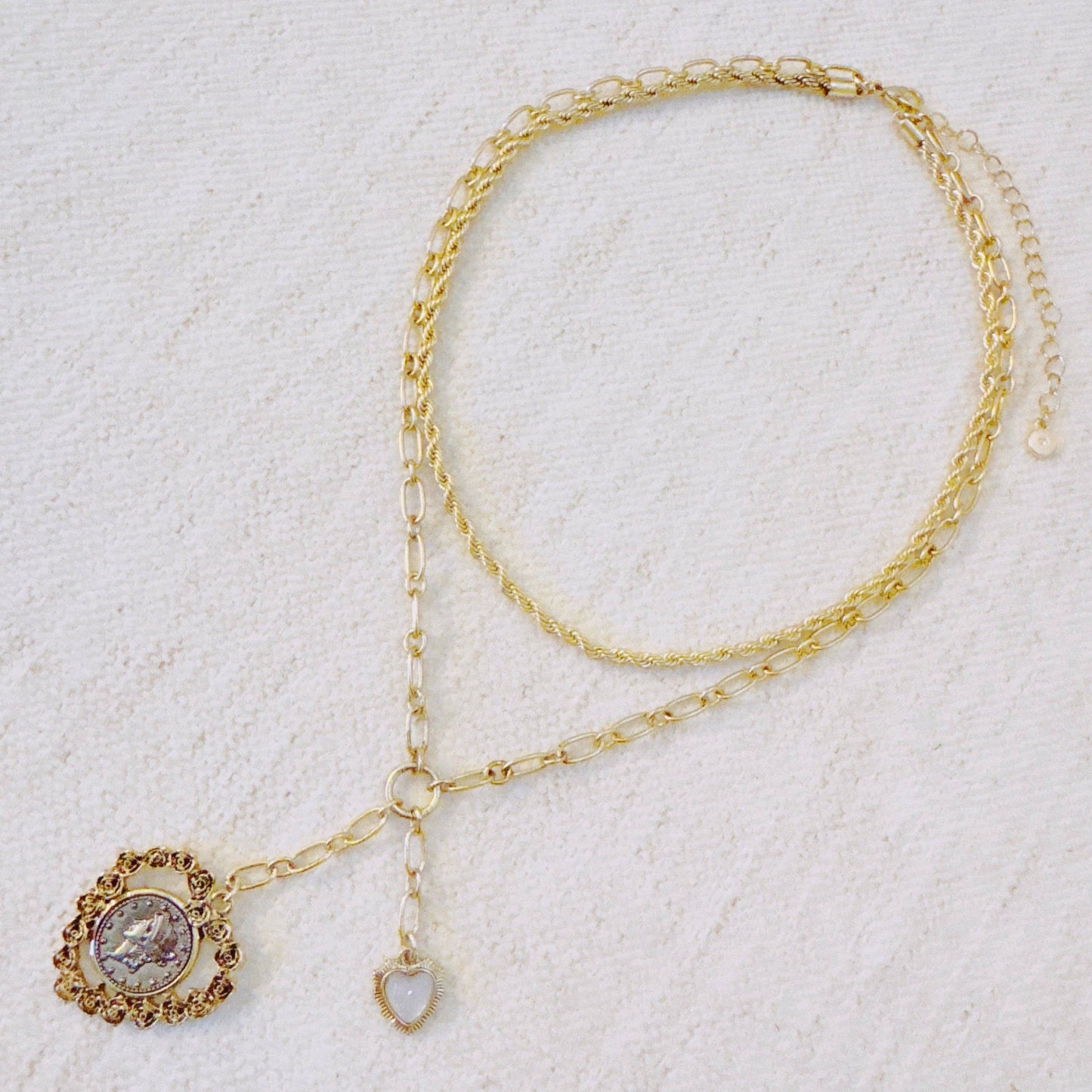 Double Chain Heart Pendant Necklace