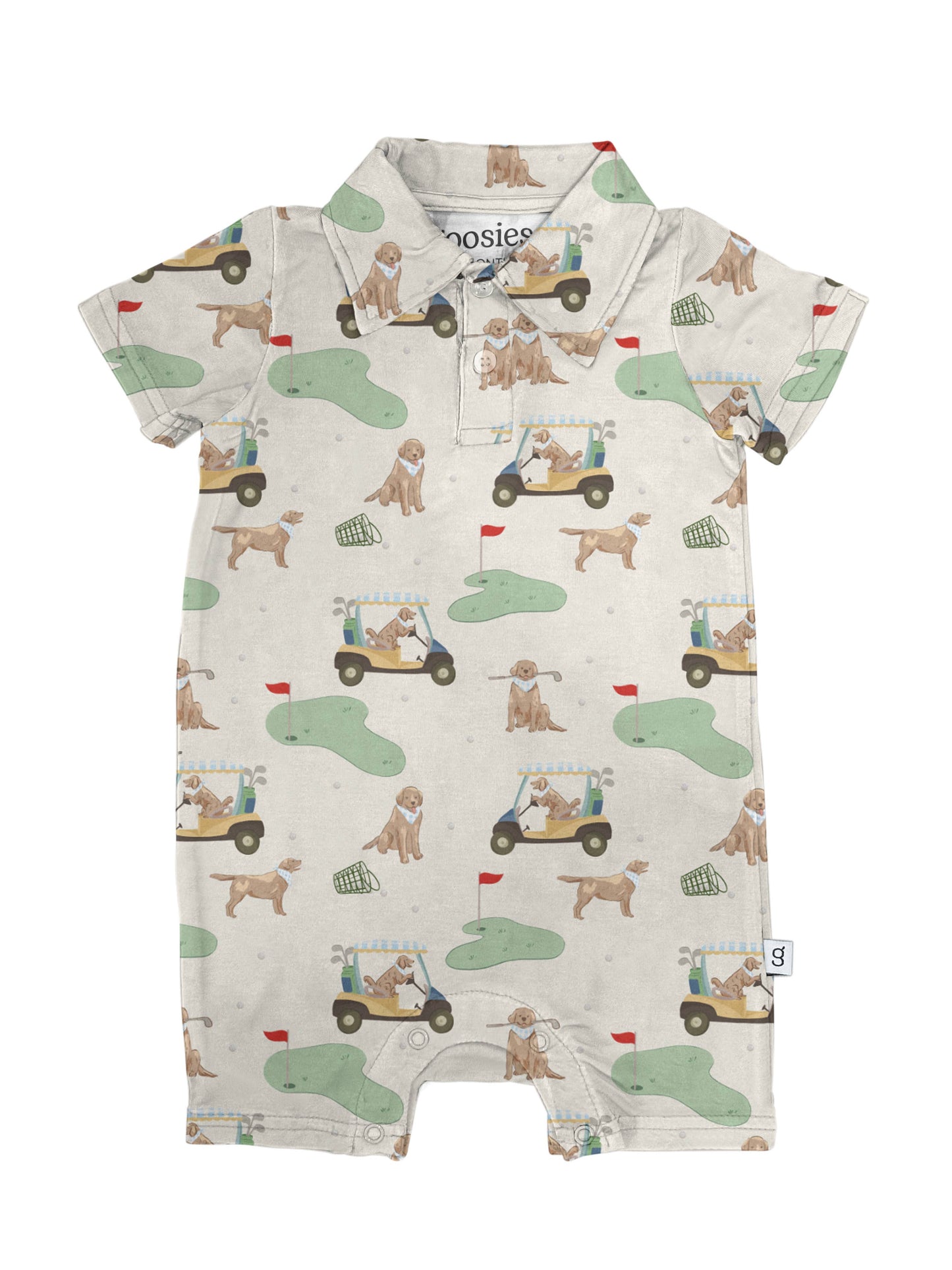 Short Sleeve Polo Romper - Golf Dog