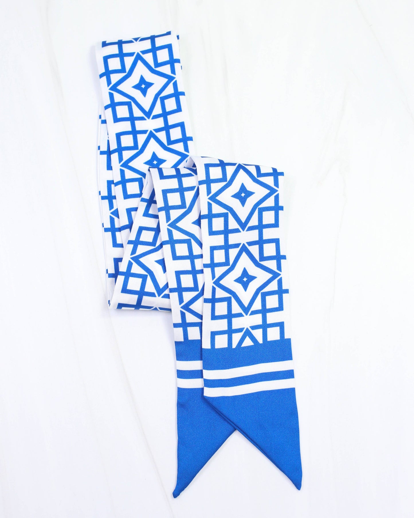 Langston Geometric Skinny Scarf Blue White