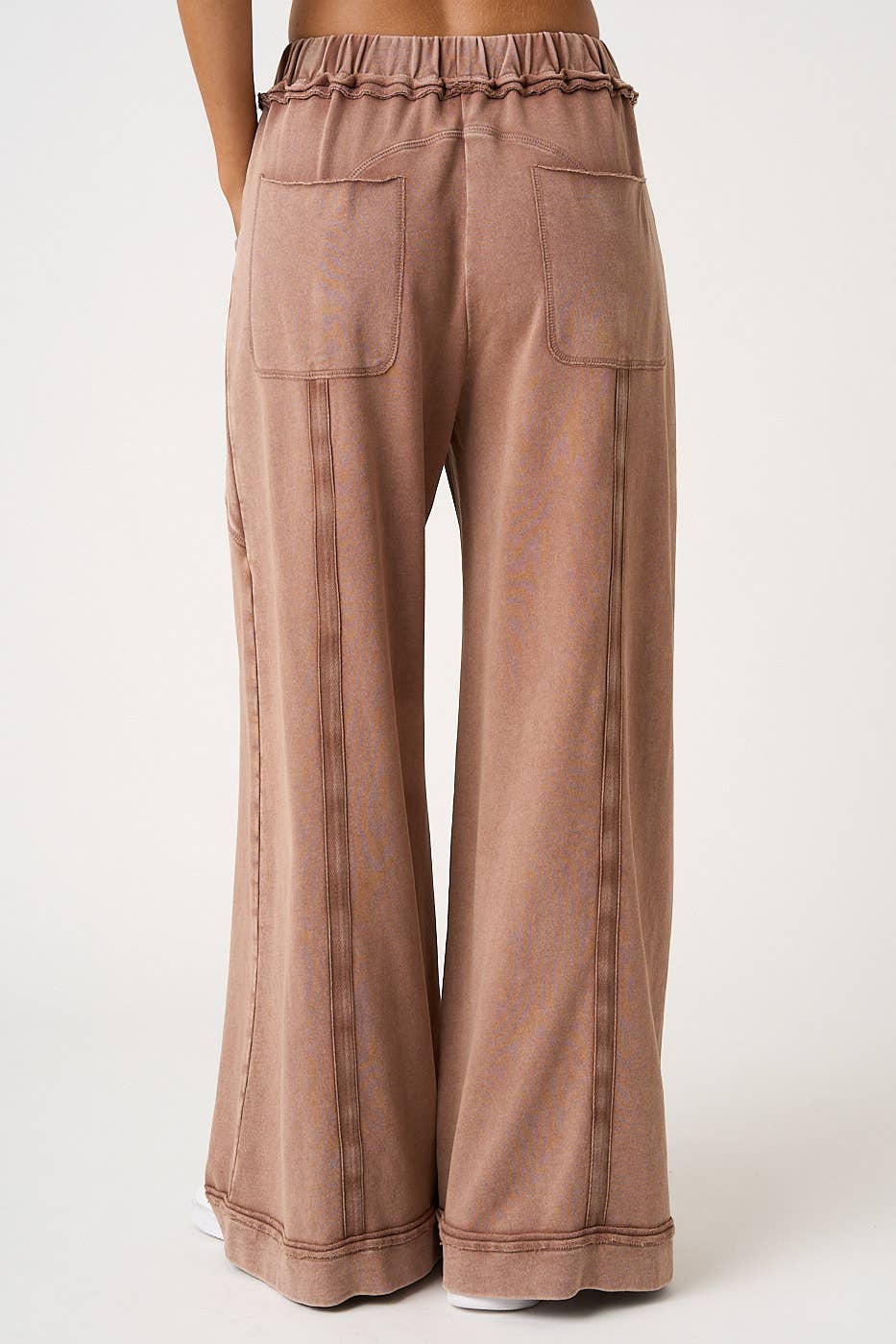 MINERAL WASH CURVED SEAM WIDE LEG PANTS
