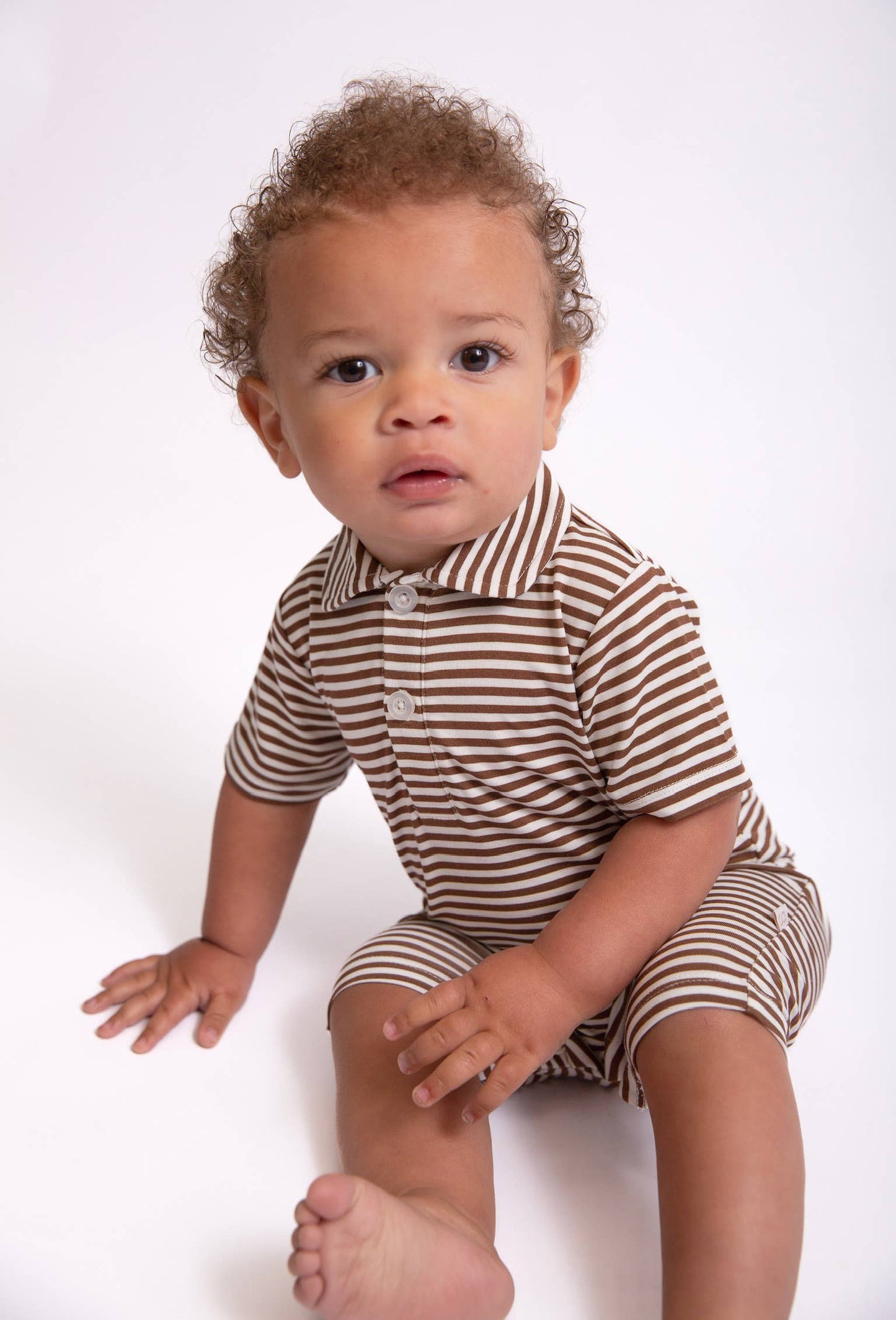 Chocolate Stripes - SS Polo Romper