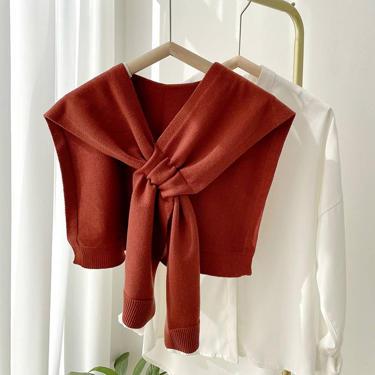 Solid Color Knitted Knotted Shawl