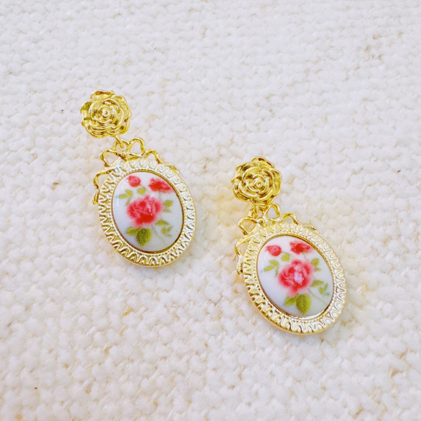 Victorian Rose Charm Drop Earrings