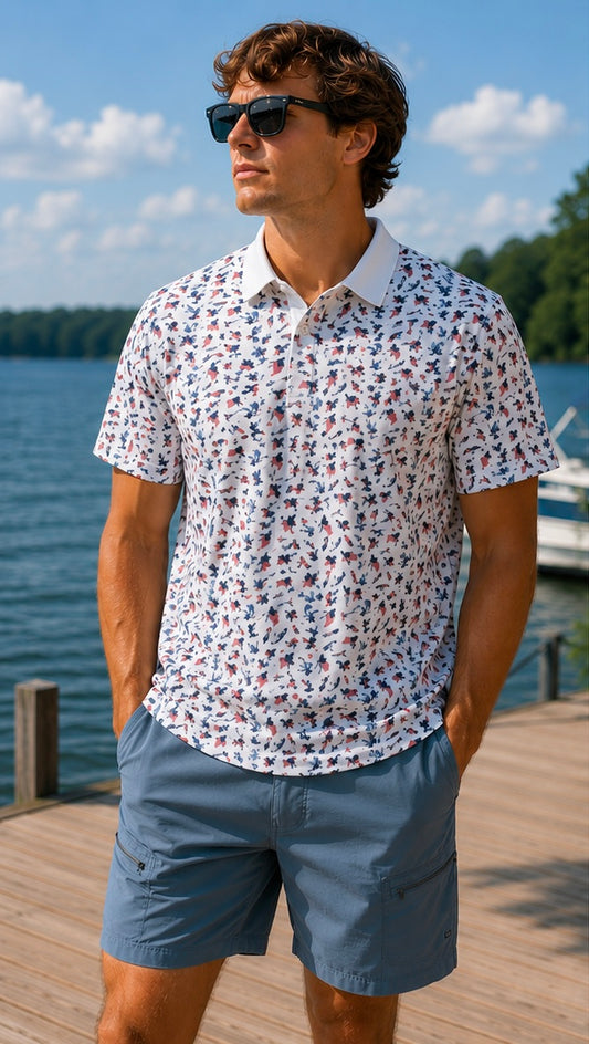 Pursuit Printed Polo - Land of the Fish