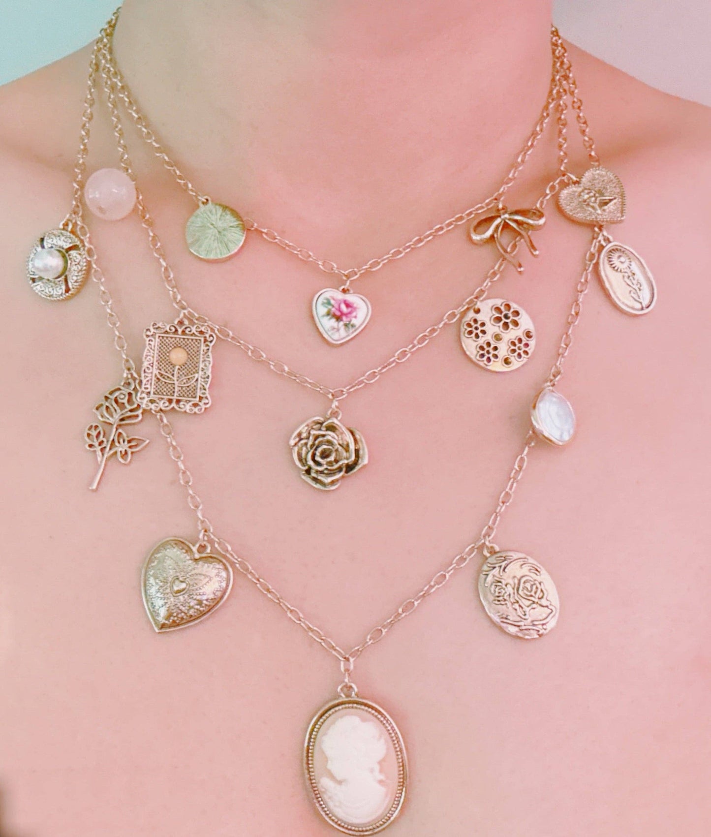 Vintage Rose Charm Necklace