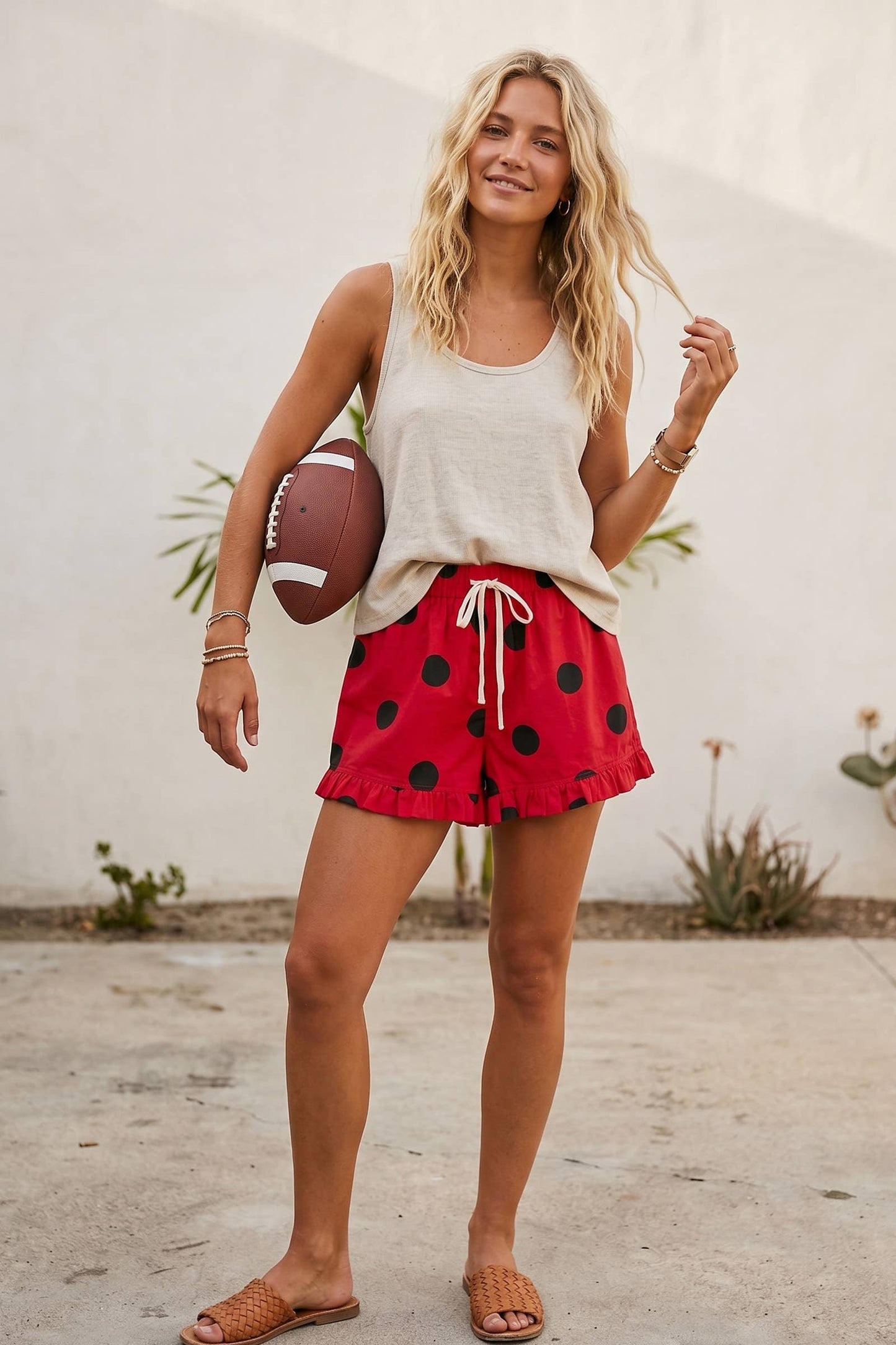 Gameday Ruffle Hem Polka Dot Shorts