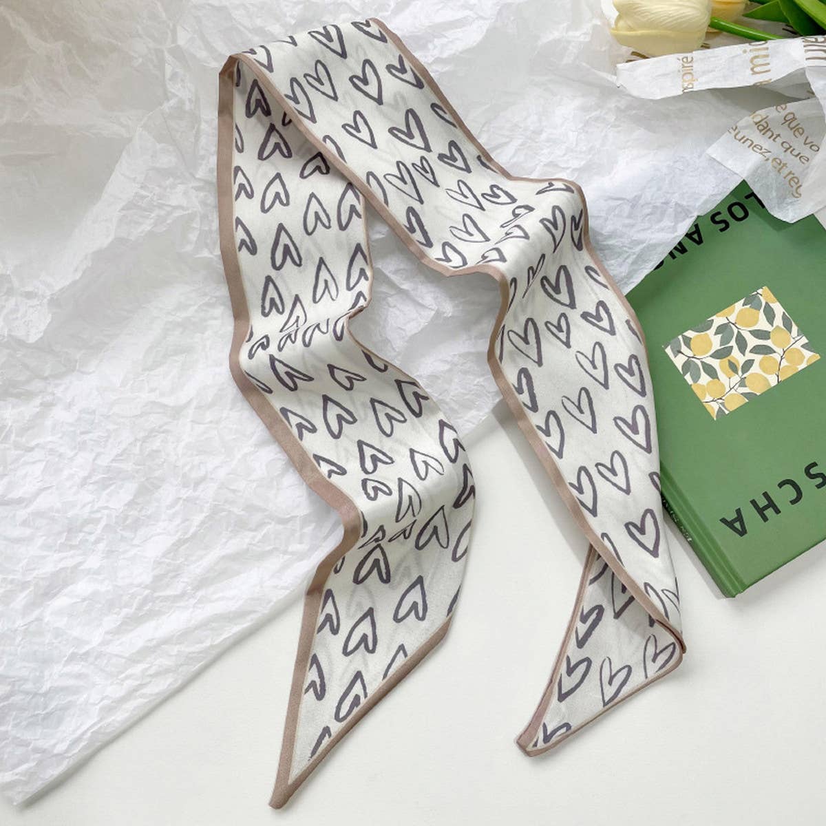 Neutral Long Twilly Scarf – Hair Tie & Neck