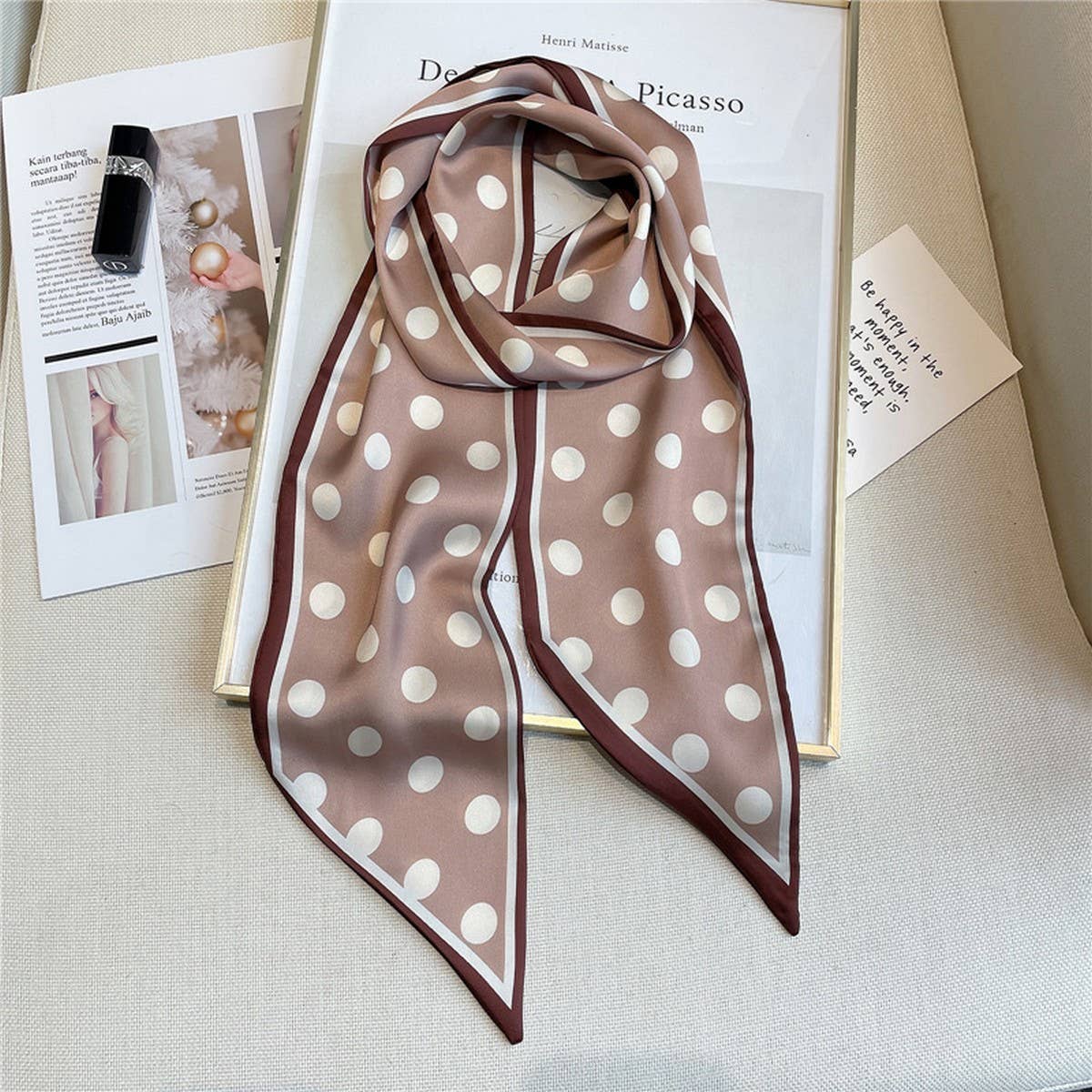 POLKA DOT LONG SILK SCARF
