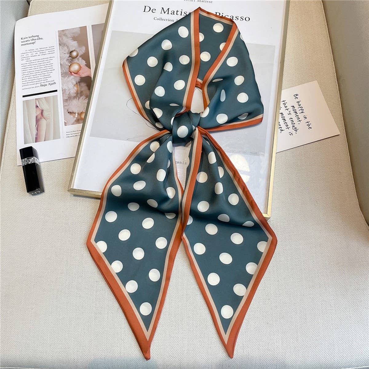 POLKA DOT LONG SILK SCARF