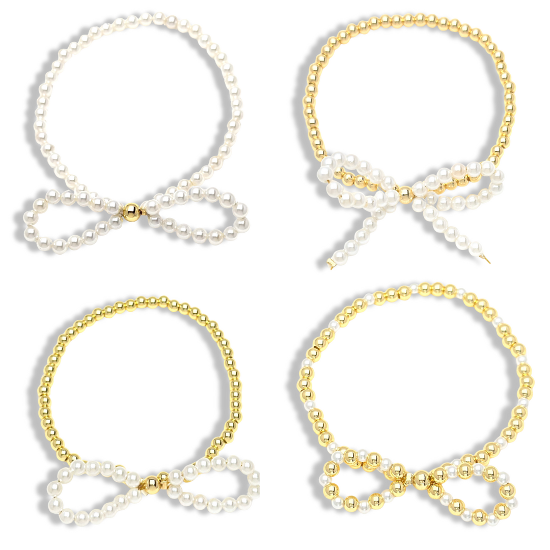 Pearl and Gold Bow Bracelets