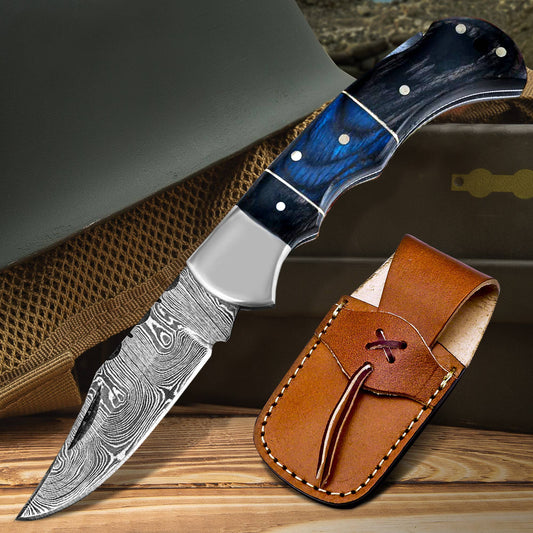 6.5' Handmade damascus folding knife, Pocket Knife