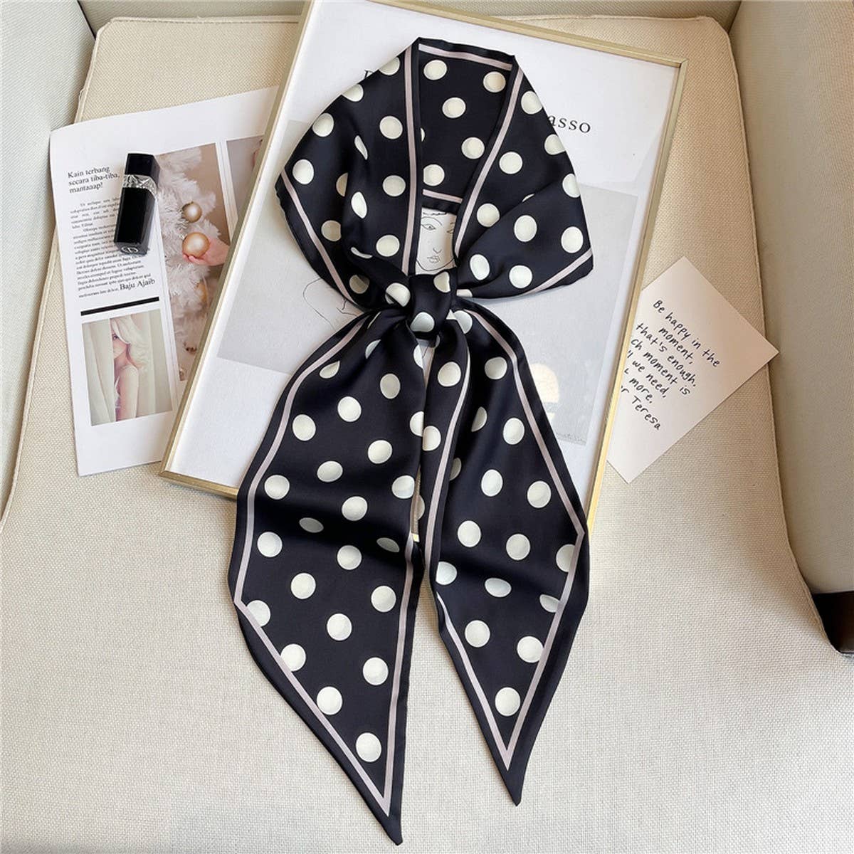 POLKA DOT LONG SILK SCARF