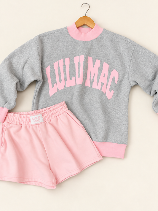PUFF MOCK NECK SWEATSHIRT - GREY/LIGHT PINK