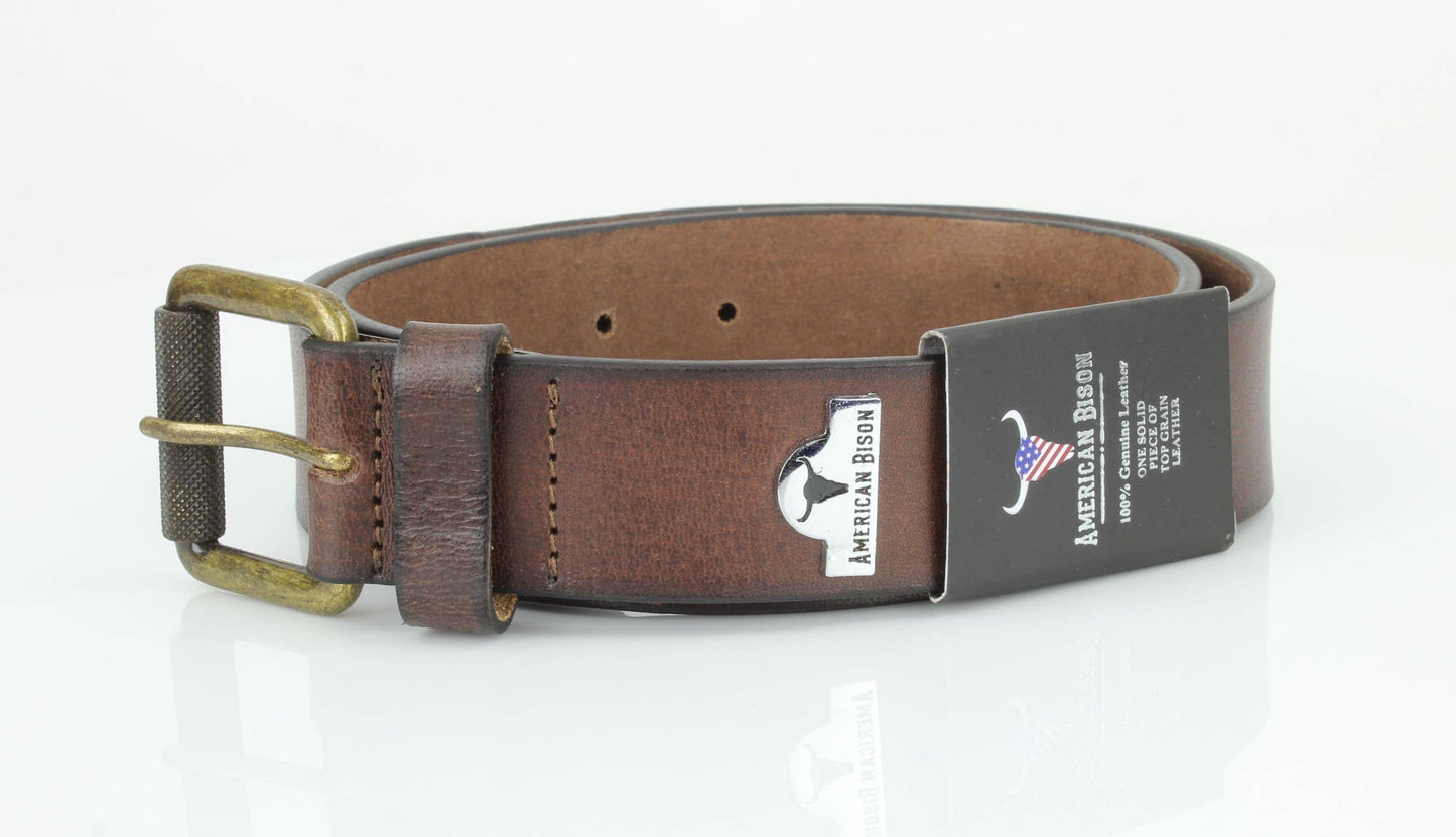 Leather Belt with Bison Medallion
