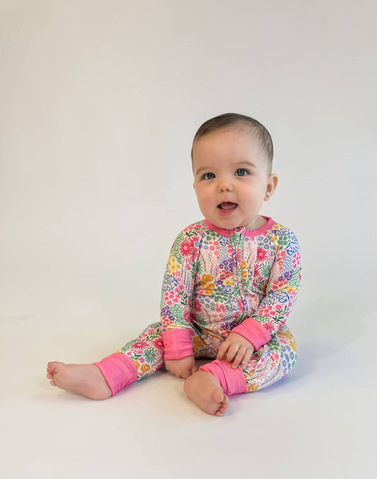 Flower Fields - Convertible Zip Pajamas w/ Ruffles