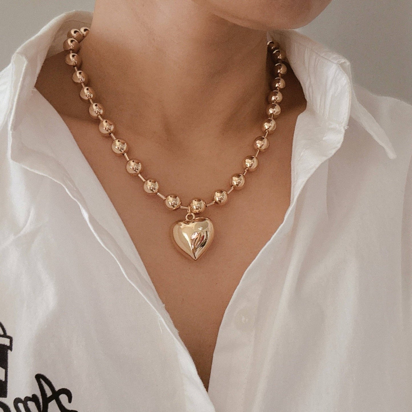 Ball Chain Heart Pendant Necklace